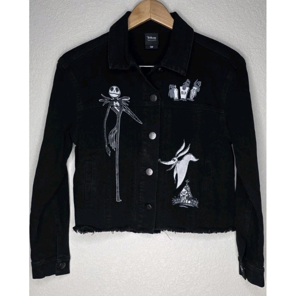 The Nightmare Christmas Jack Skellington Crop Denim Jacket Halloween Grunge Punk